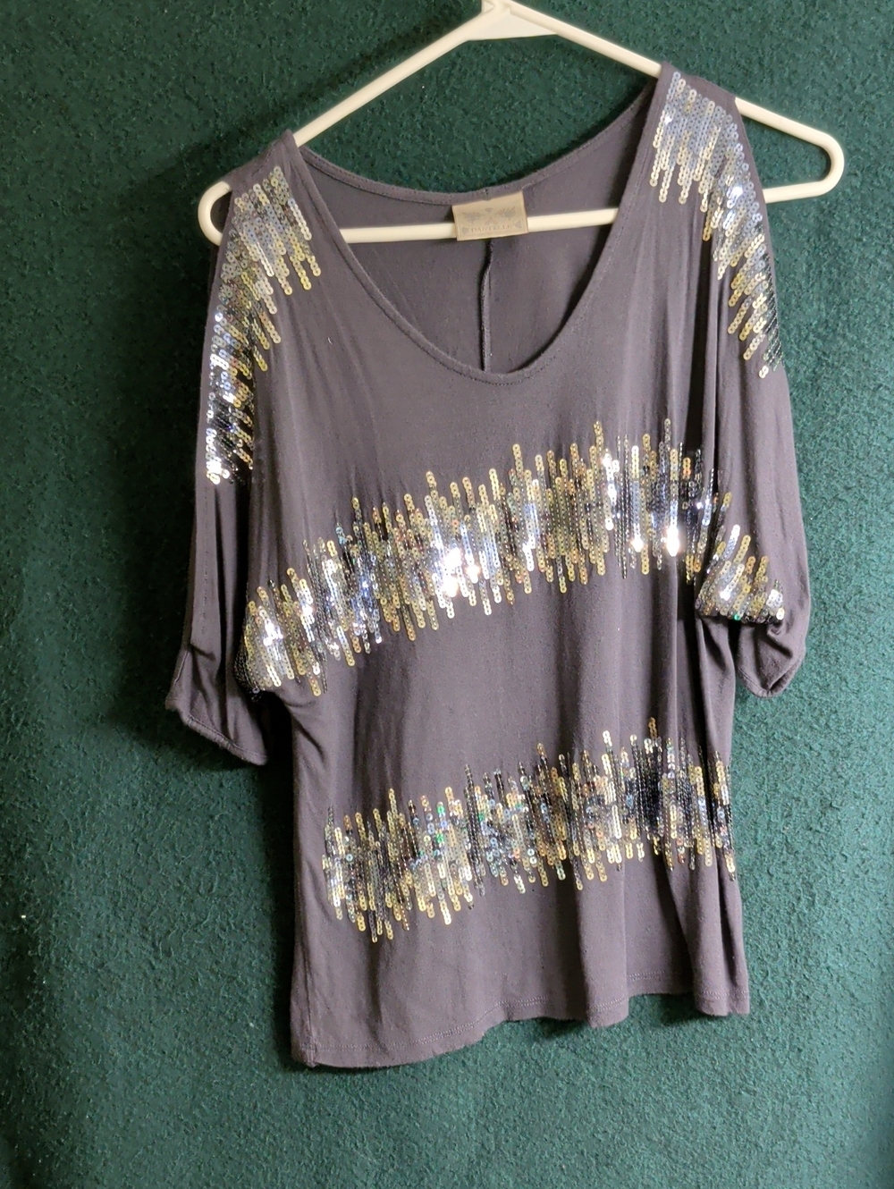 Dantelle Gray Cold-Shoulder Sequin Accent Top